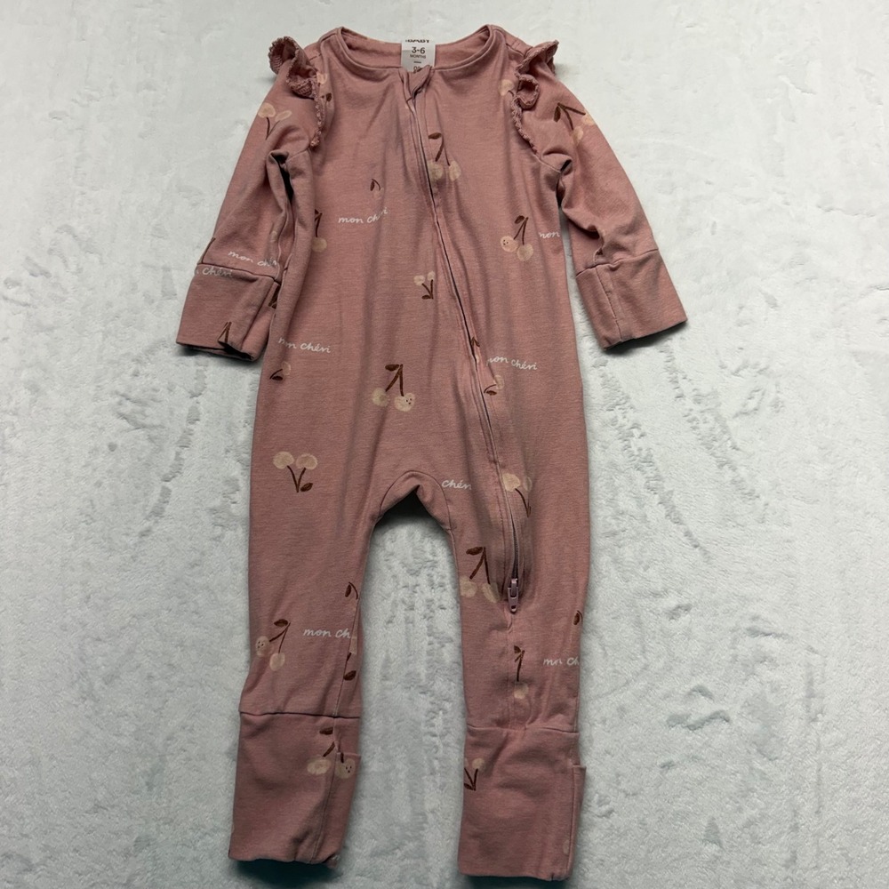 Cotton On Baby Cherry Ruffle Sleeper 3-6M Pink Girl Zip Romper Mon Cheri